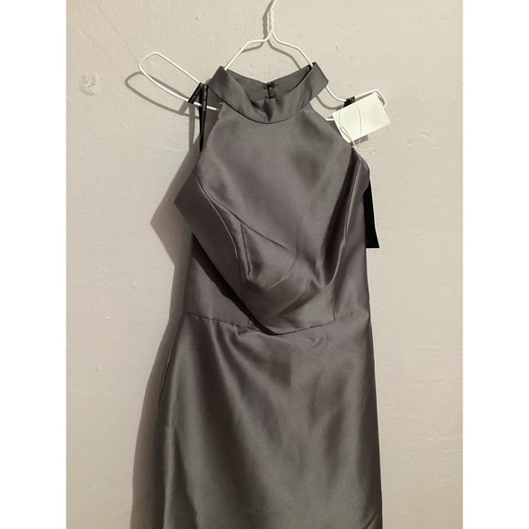 Alfred Sung D772 High Neck Cut Out Formal Bridesmaid Long Dress Caviar Gray - Picture 6 of 12